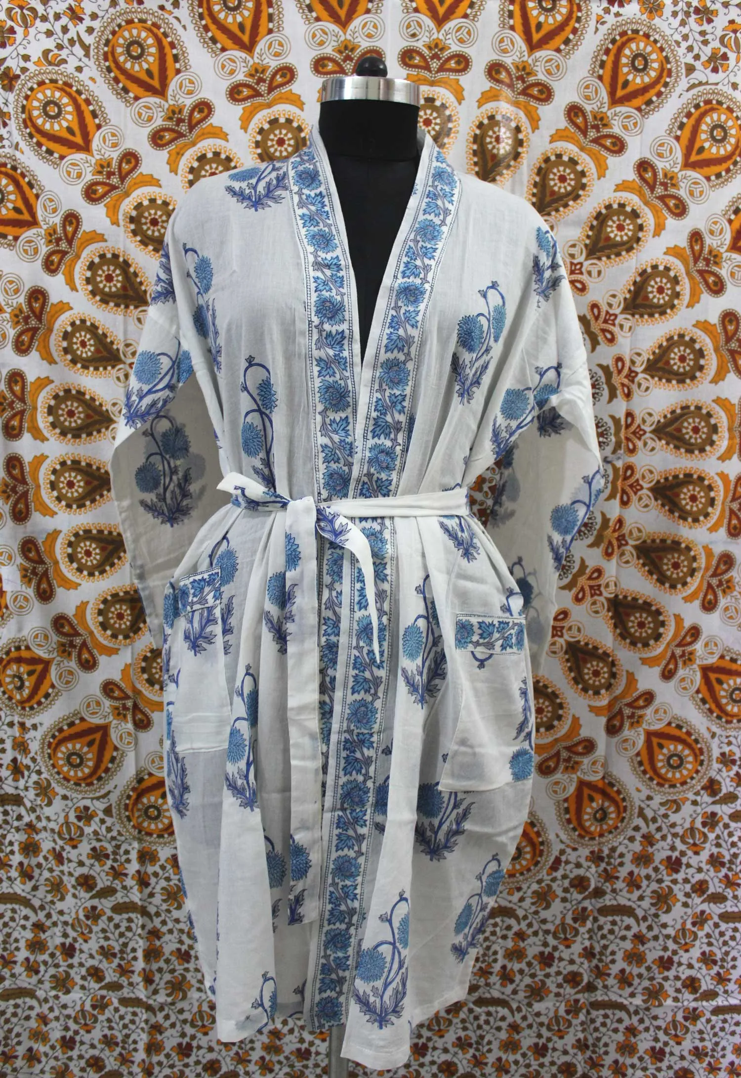 Hand Block Print 100%Cotton Kimono Bathrobe Women Floral Dress Wholesale Lot