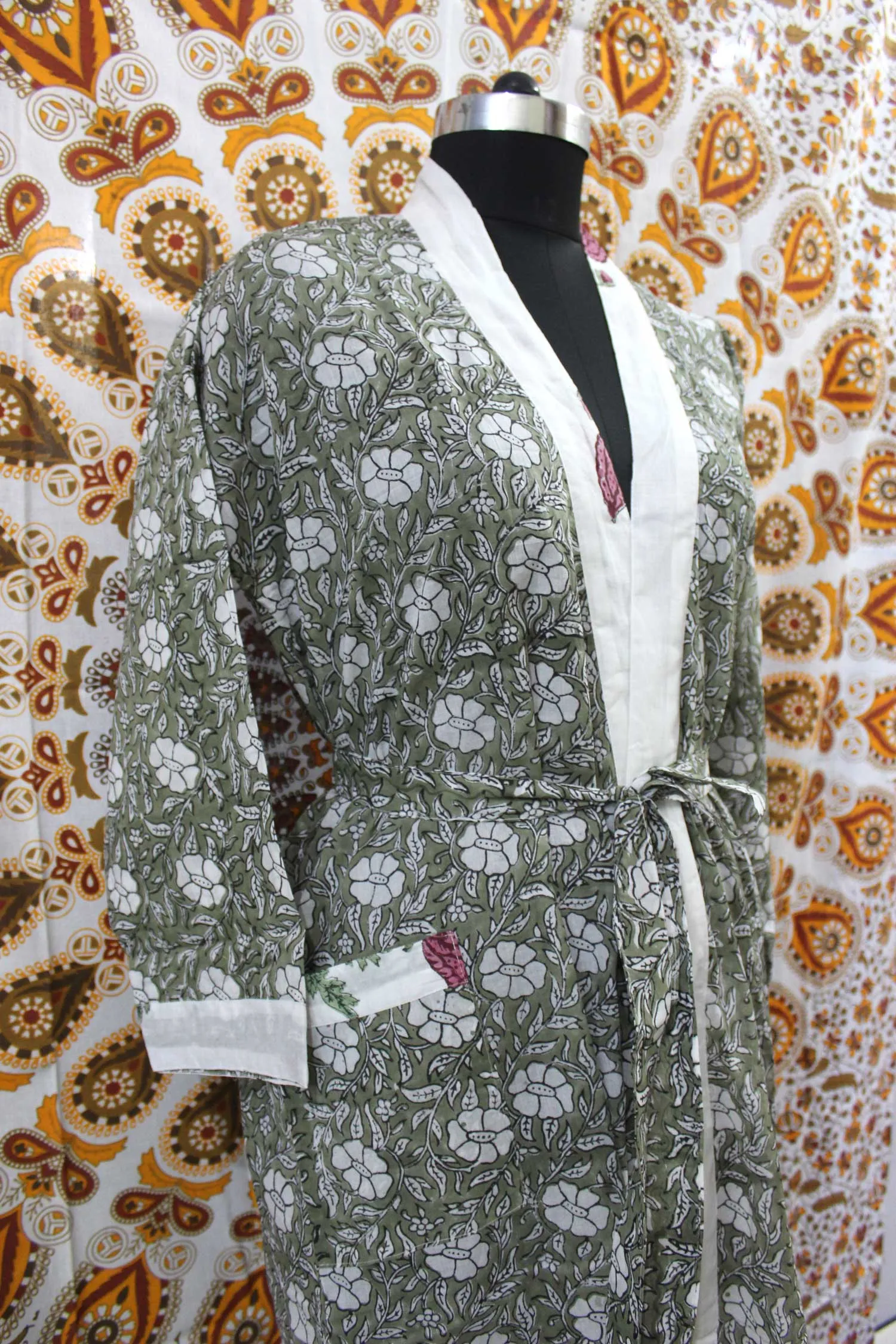 Hand Block Print 100%Cotton Kimono Bathrobe Women Floral Dress Wholesale Lot