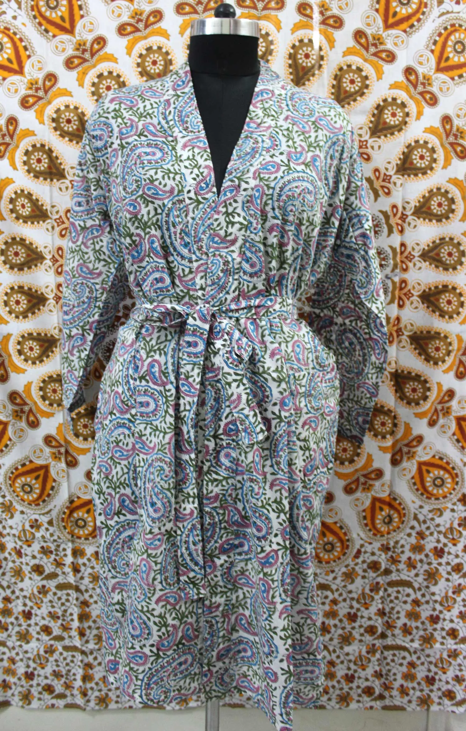 Hand Block Print 100%Cotton Kimono Bathrobe Women Floral Dress Wholesale Lot