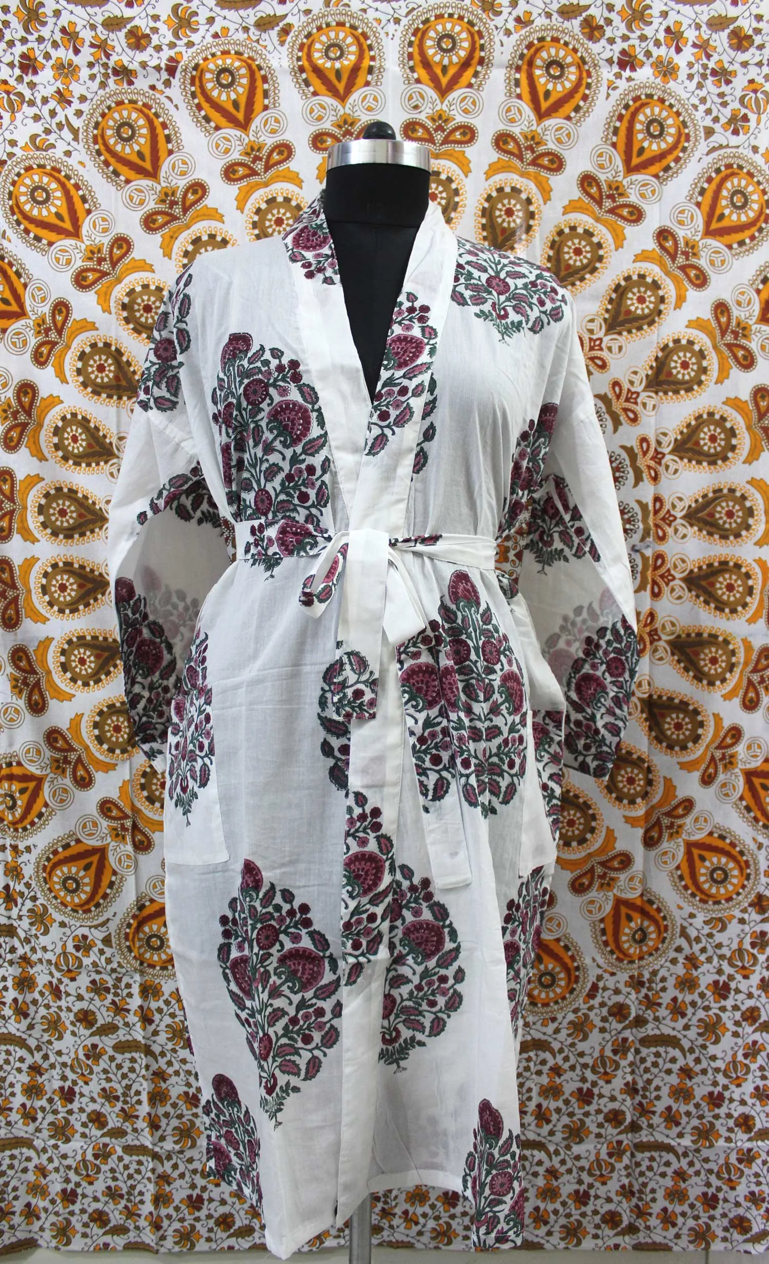 Hand Block Print 100%Cotton Kimono Bathrobe Women Floral Dress Wholesale Lot