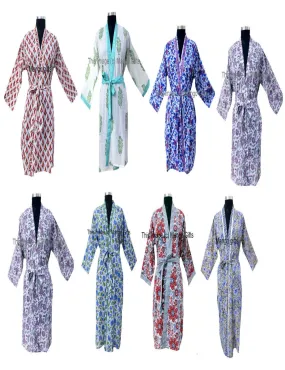 Hand Block Print 100%Cotton Kimono Bathrobe Women Floral Dress Wholesale Lot