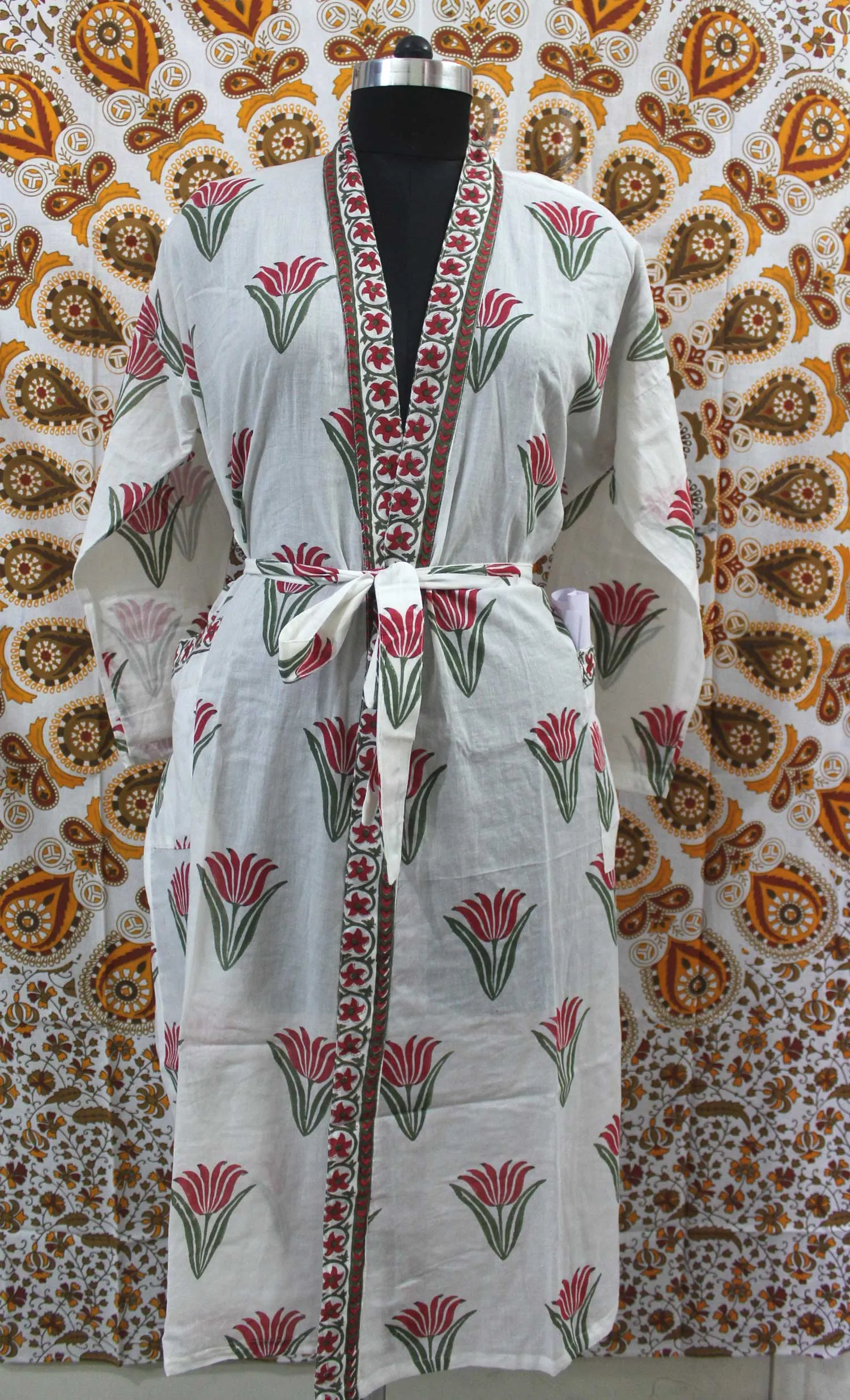 Hand Block Print 100%Cotton Kimono Bathrobe Women Floral Dress Wholesale Lot