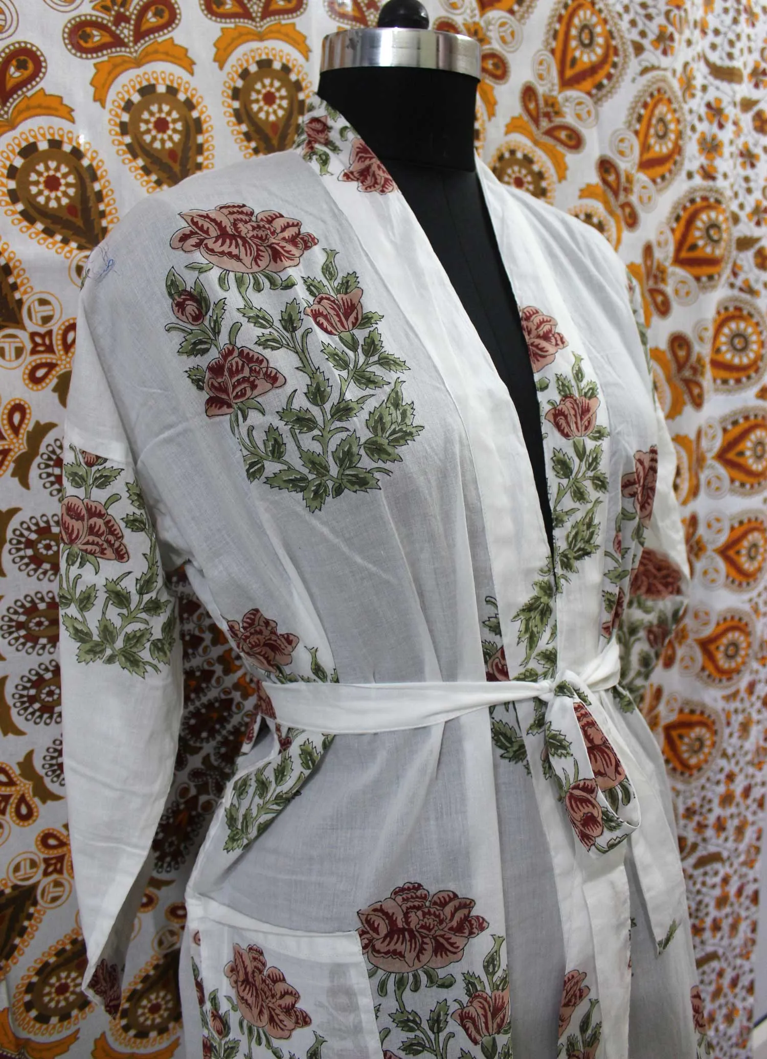 Hand Block Print 100%Cotton Kimono Bathrobe Women Floral Dress Wholesale Lot