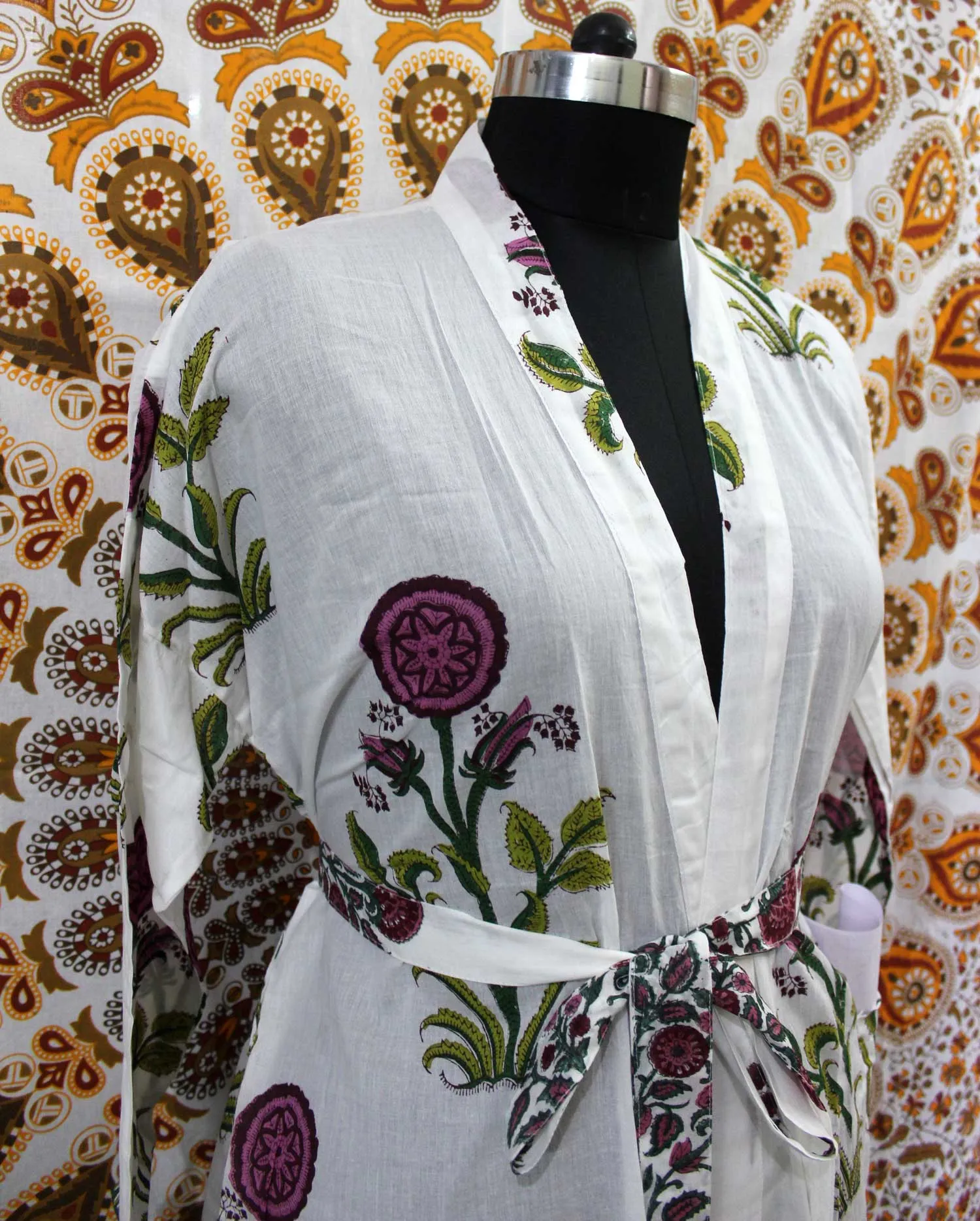Hand Block Print 100%Cotton Kimono Bathrobe Women Floral Dress Wholesale Lot