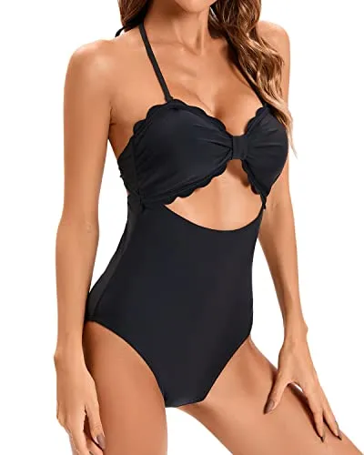 High Waist Ruched Tummy Control Bikini Bottoms For Women-Black