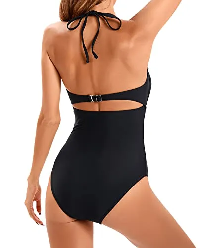 High Waist Ruched Tummy Control Bikini Bottoms For Women-Black