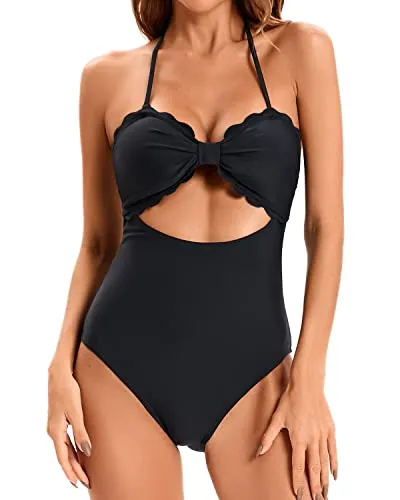 High Waist Ruched Tummy Control Bikini Bottoms For Women-Black