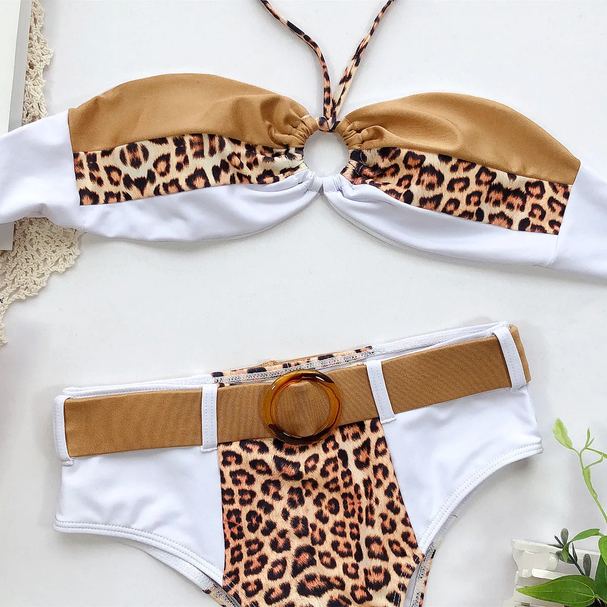 Leopard Print Bandeau High Waist Bikini