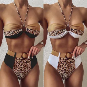 Leopard Print Bandeau High Waist Bikini