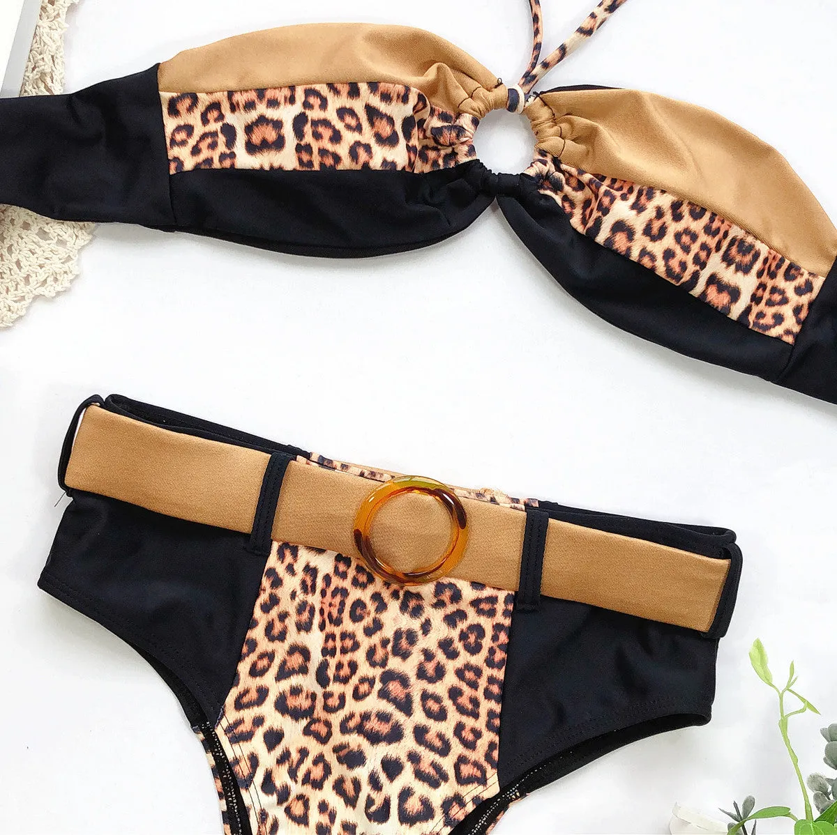 Leopard Print Bandeau High Waist Bikini
