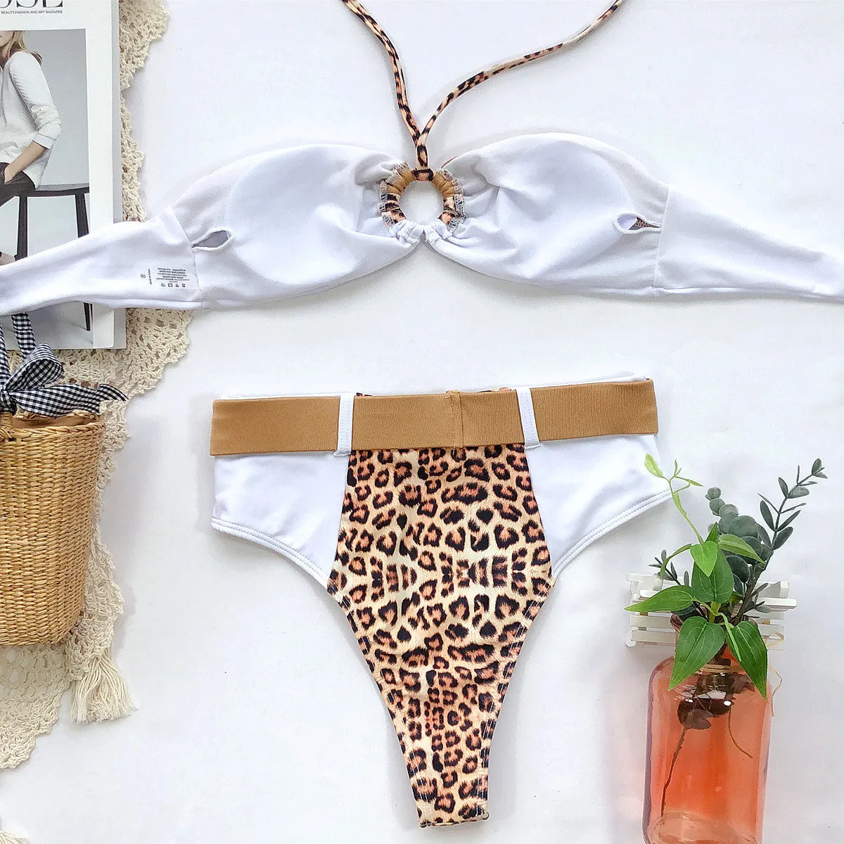 Leopard Print Bandeau High Waist Bikini