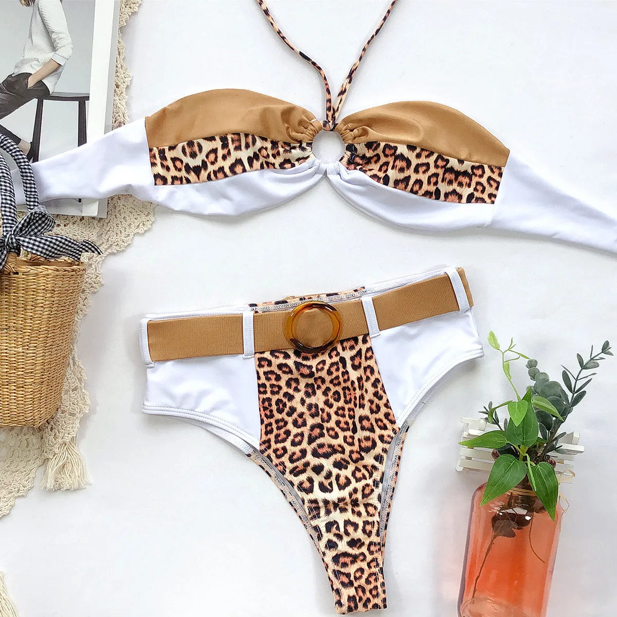 Leopard Print Bandeau High Waist Bikini