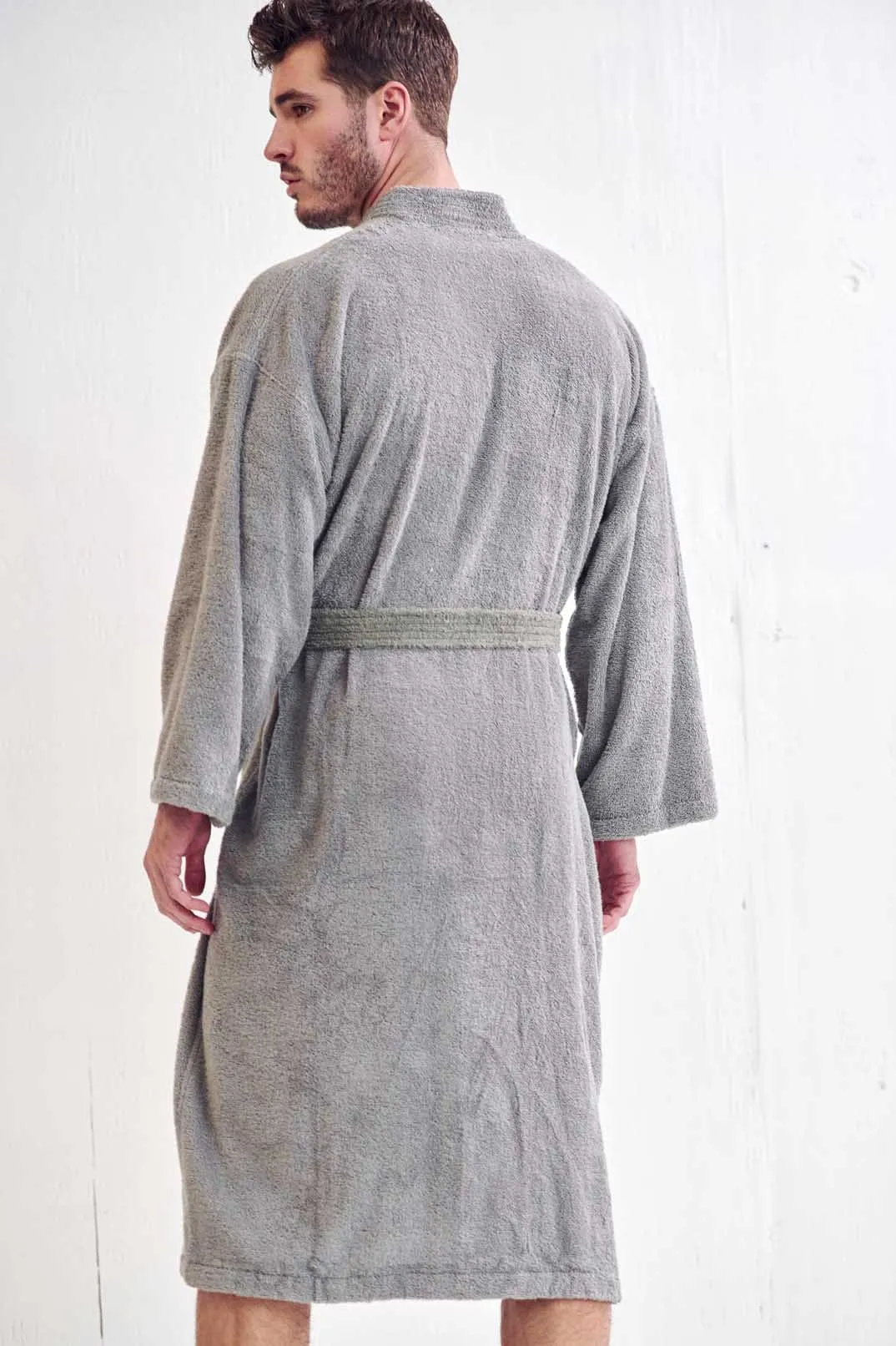 Men's Terry cloth Cotton Turkish Bathrobe, Kimono Style, Luxury & Comfort, Soft & Breathable,  (Gray)
