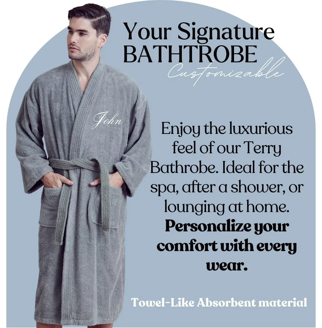 Men's Terry cloth Cotton Turkish Bathrobe, Kimono Style, Luxury & Comfort, Soft & Breathable,  (Gray)