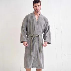 Men's Terry cloth Cotton Turkish Bathrobe, Kimono Style, Luxury & Comfort, Soft & Breathable,  (Gray)