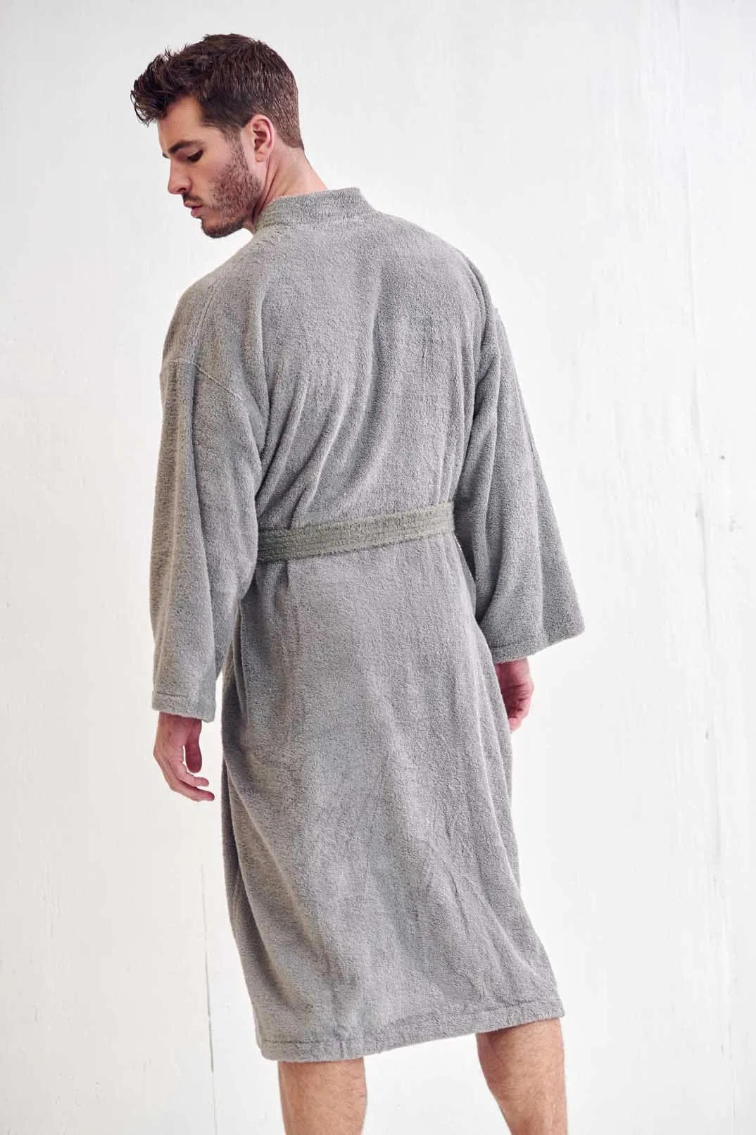 Men's Terry cloth Cotton Turkish Bathrobe, Kimono Style, Luxury & Comfort, Soft & Breathable,  (Gray)