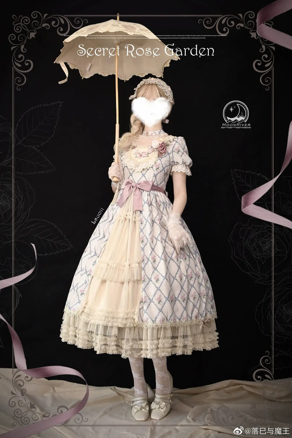 Moon River~Elegant Lolita OP Dress Short Sleeve Square Neckline Print Dress