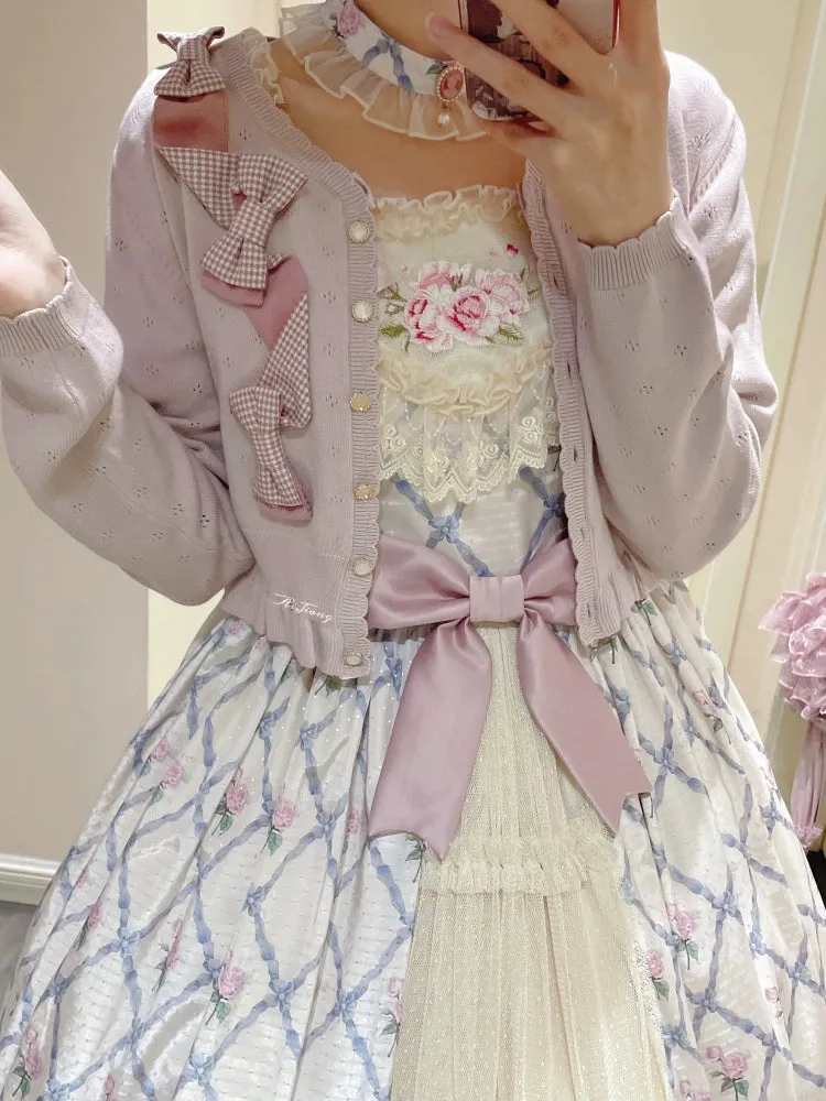 Moon River~Elegant Lolita OP Dress Short Sleeve Square Neckline Print Dress