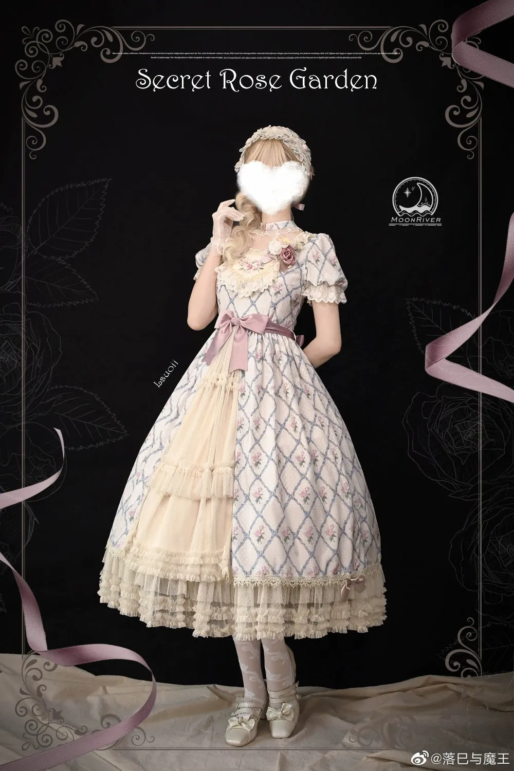 Moon River~Elegant Lolita OP Dress Short Sleeve Square Neckline Print Dress