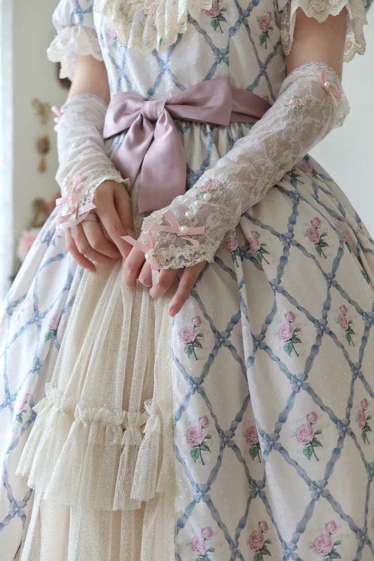 Moon River~Elegant Lolita OP Dress Short Sleeve Square Neckline Print Dress