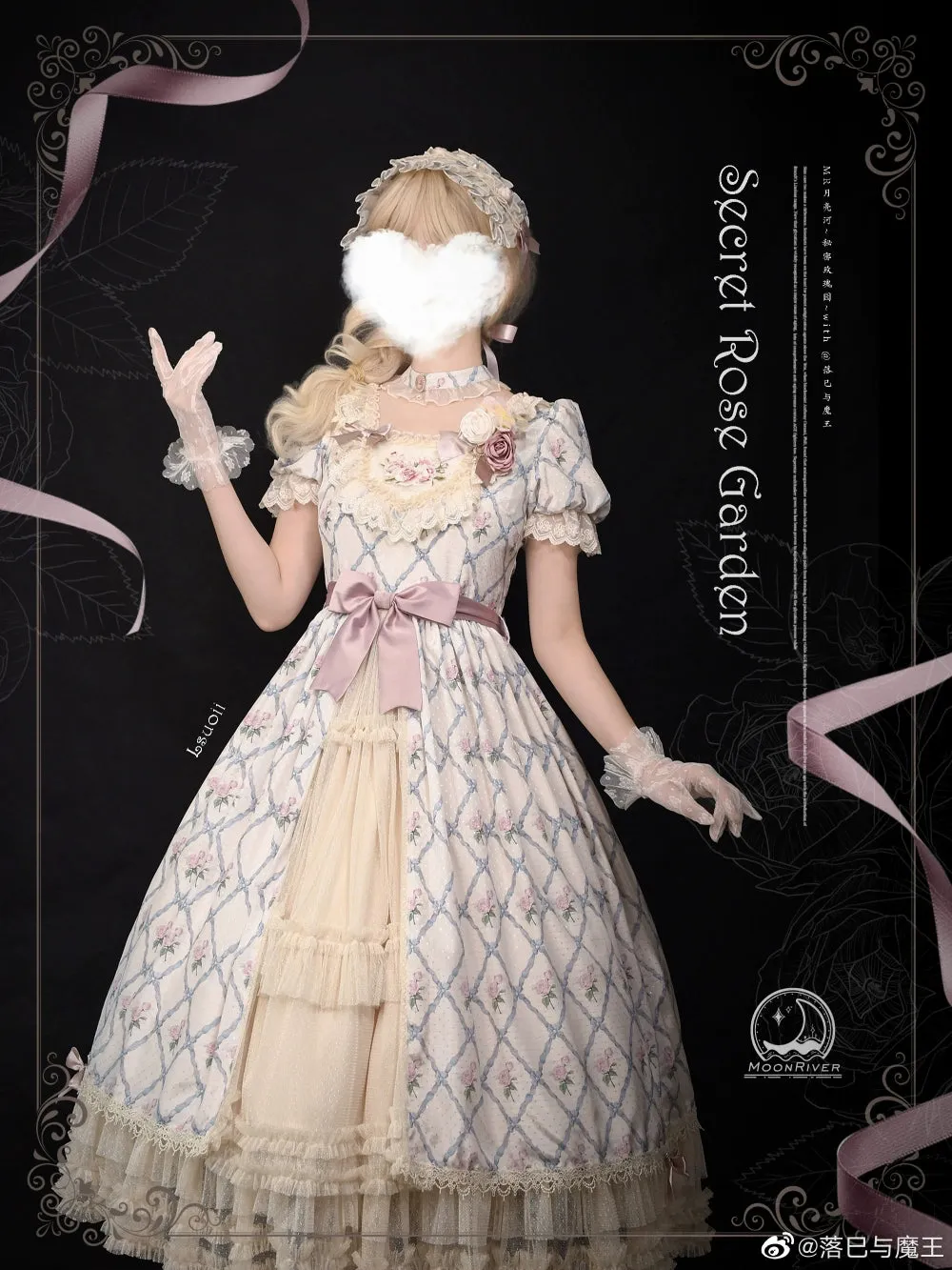 Moon River~Elegant Lolita OP Dress Short Sleeve Square Neckline Print Dress