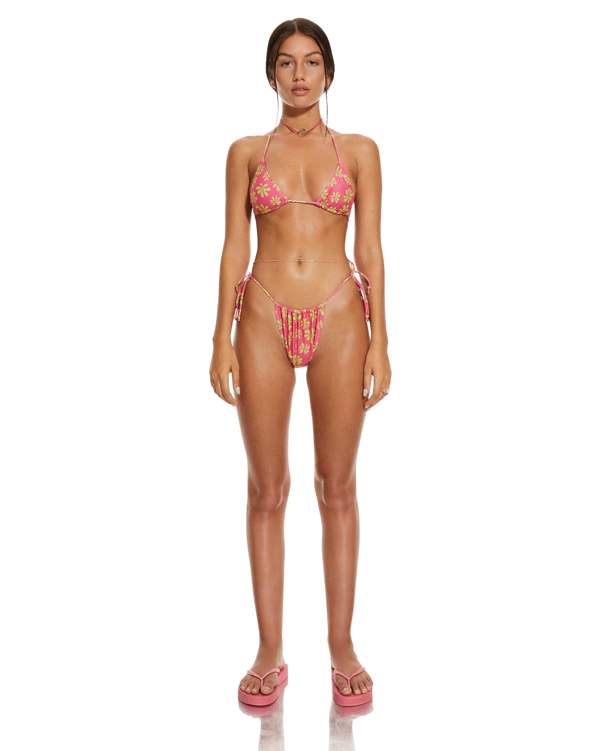 MOTEL X BARBARA Pami Bikini Top in 90s Beachy Floral Hot Pink