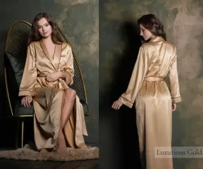 Mother of the Bride Gold Long Satin Robe