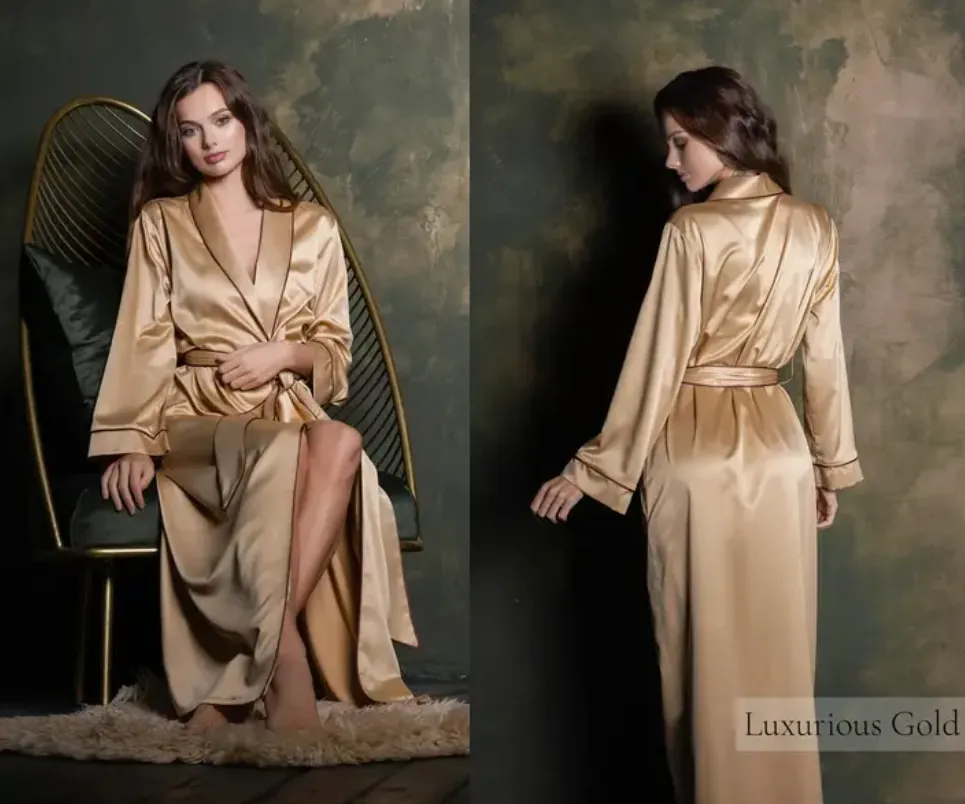 Mother of the Bride Gold Long Satin Robe