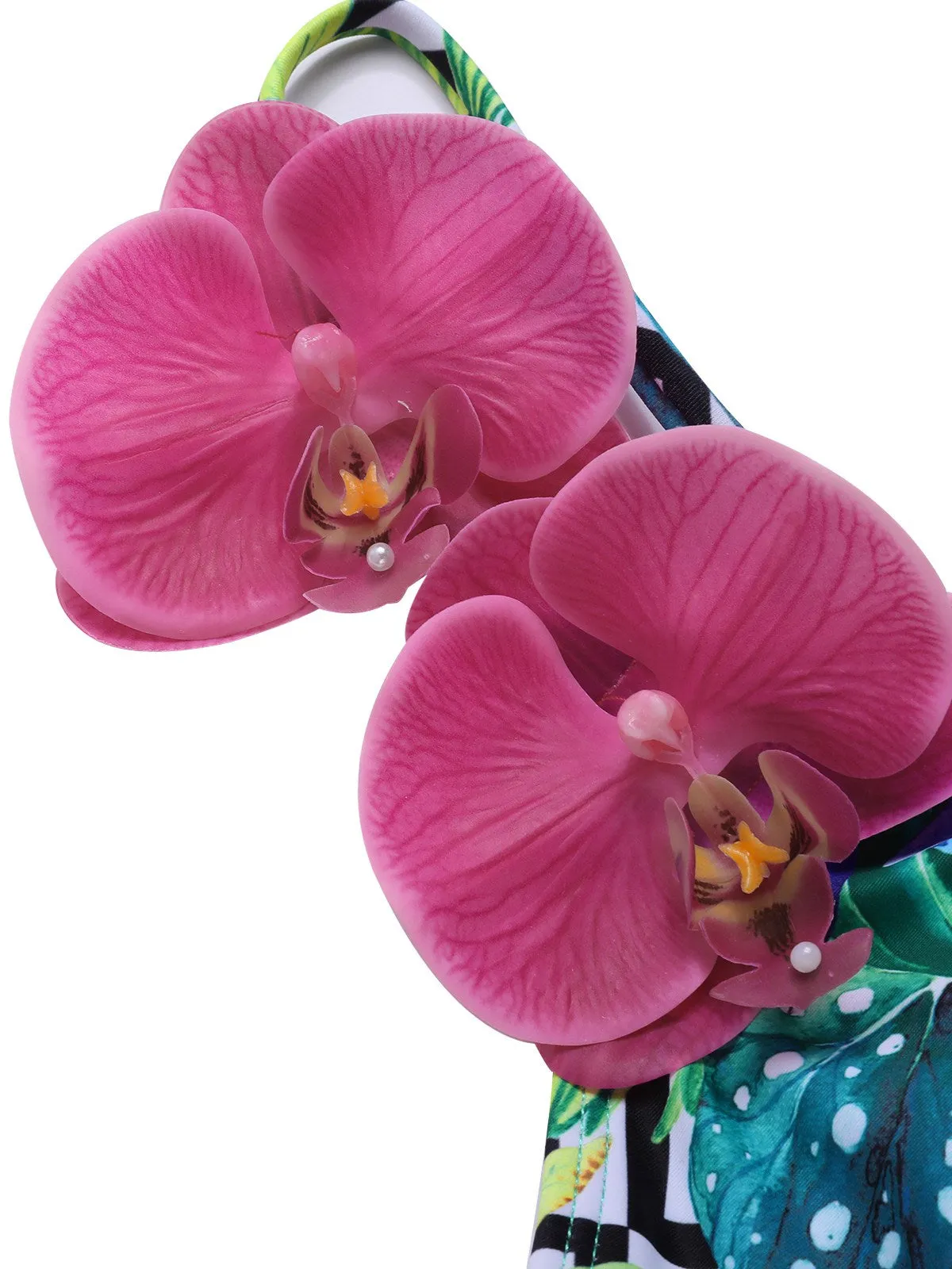 Multicolor 1950s Halter Artificial Flowers Swimsuit