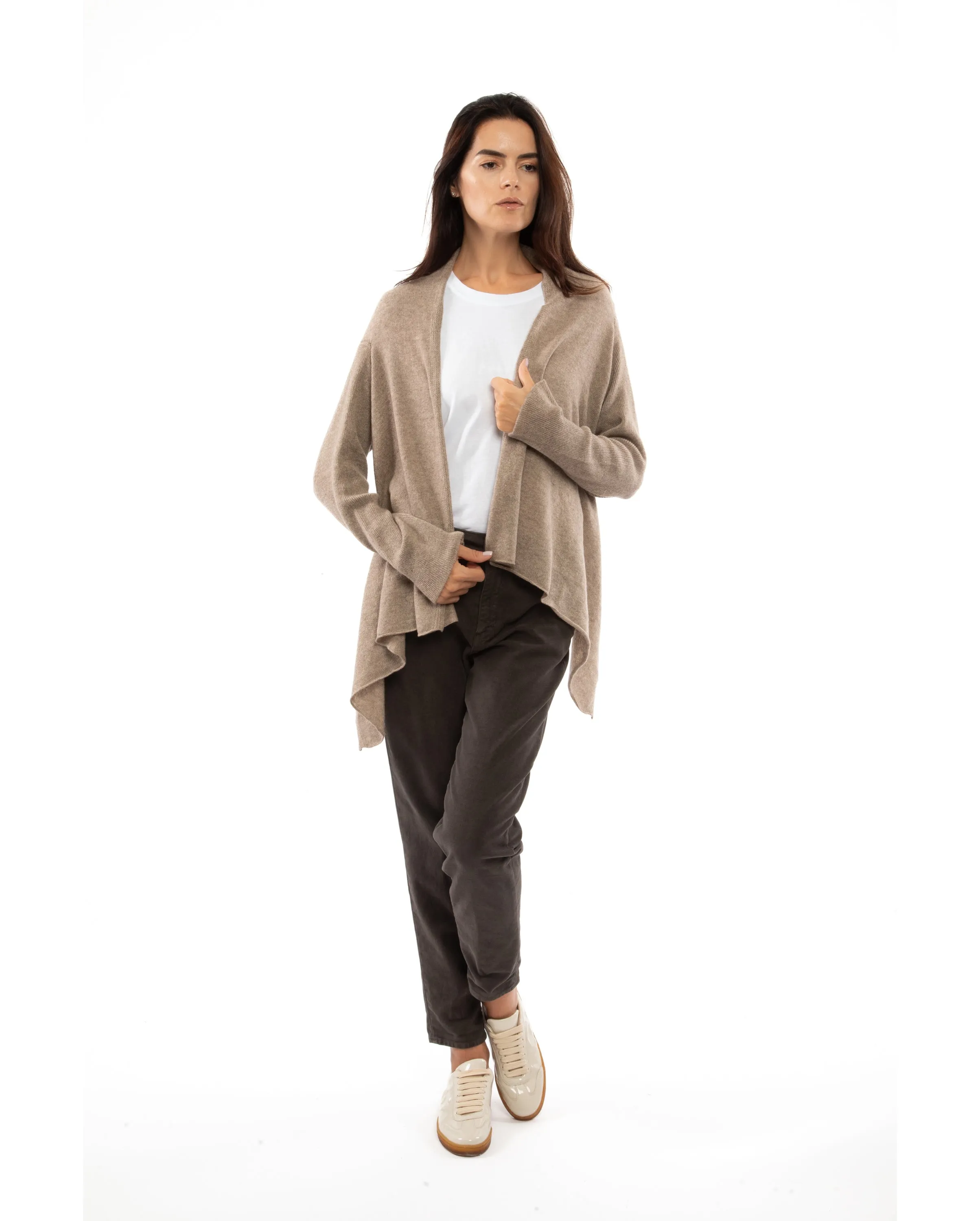 NEW FALL 24 - Pure Cashmere Open Front Cardigan Wrap Taupe