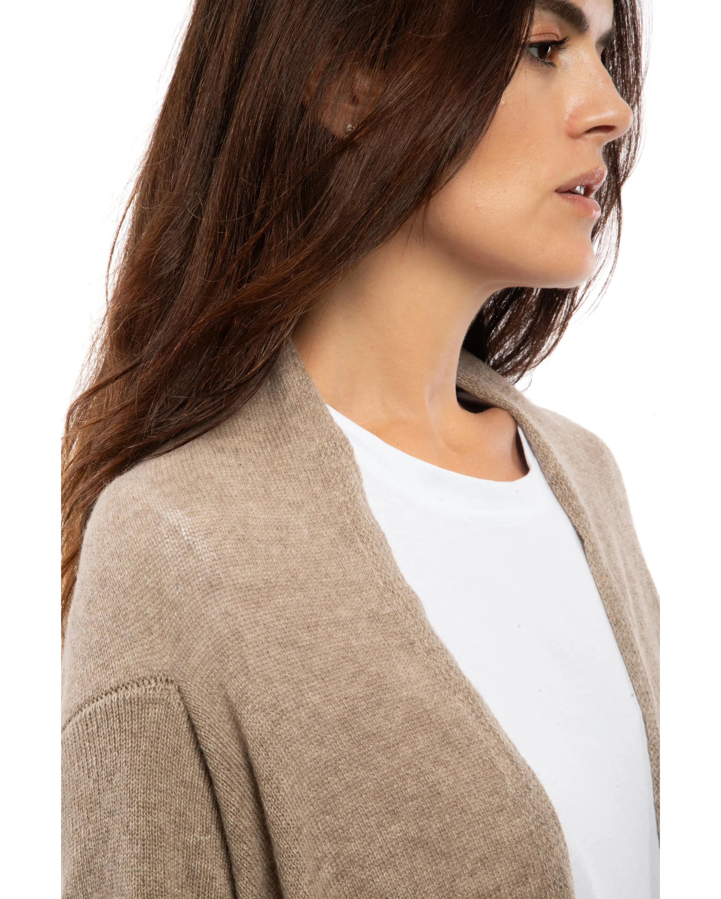 NEW FALL 24 - Pure Cashmere Open Front Cardigan Wrap Taupe