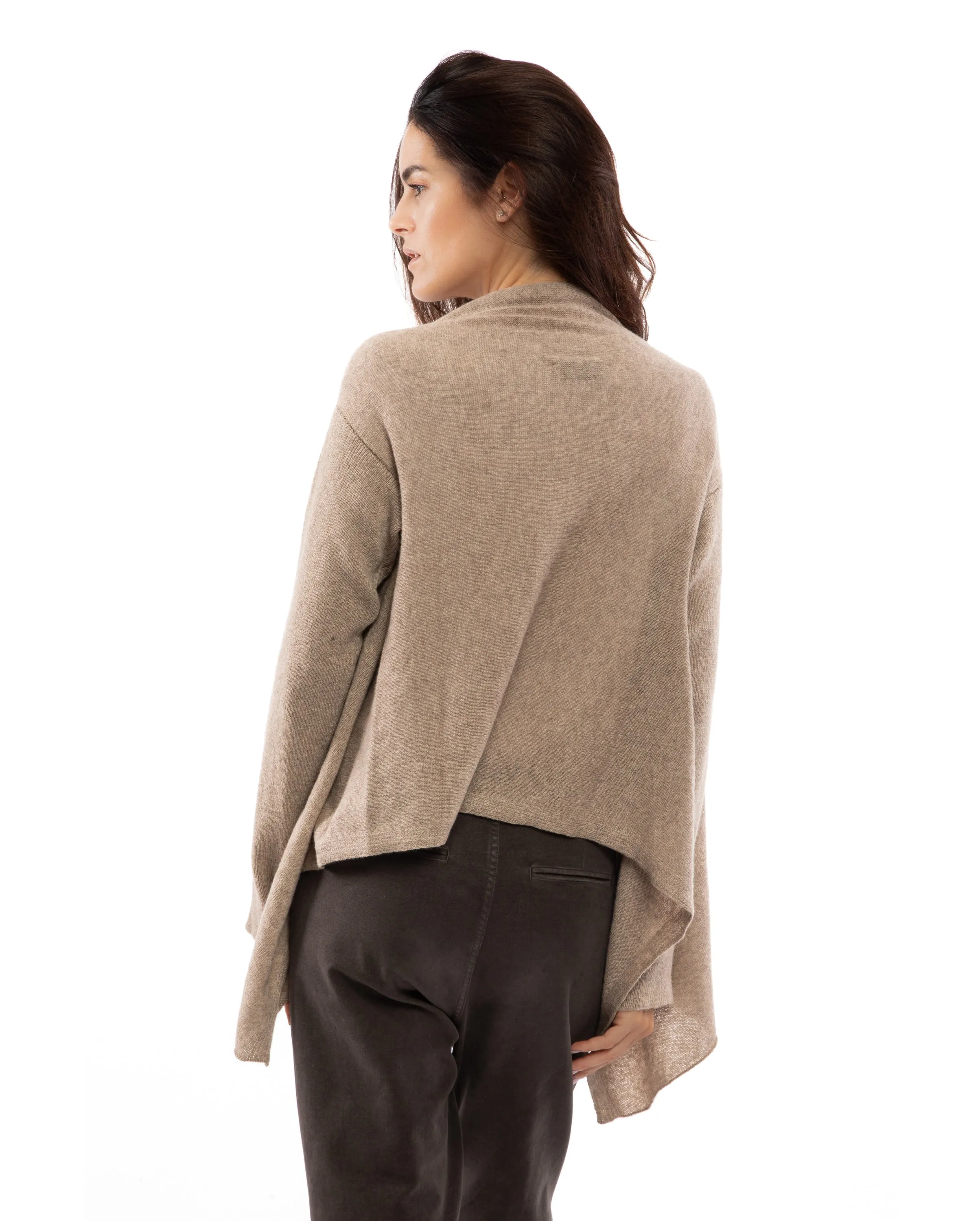 NEW FALL 24 - Pure Cashmere Open Front Cardigan Wrap Taupe