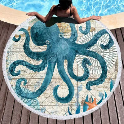 Ocean Themed Large Round Beach Towel