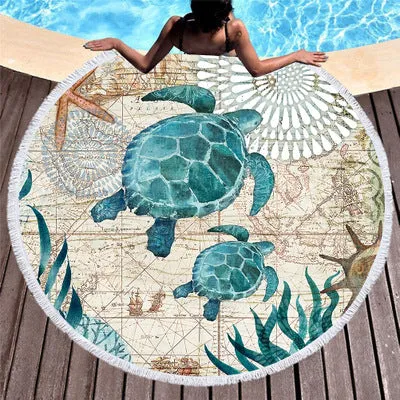 Ocean Themed Large Round Beach Towel