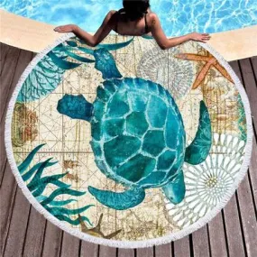 Ocean Themed Large Round Beach Towel