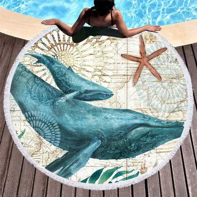 Ocean Themed Large Round Beach Towel