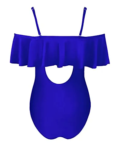 Off-Shoulder Flounce Women Sexy One Piece Swimwear-Royal Blue