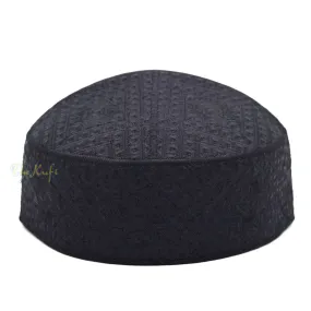 Pakistani Muslim Kufi Hats Black Intricate Embroidery Diamond Motif Rigid Round Islamic Prayer Cap Topi Tupi Head Cover