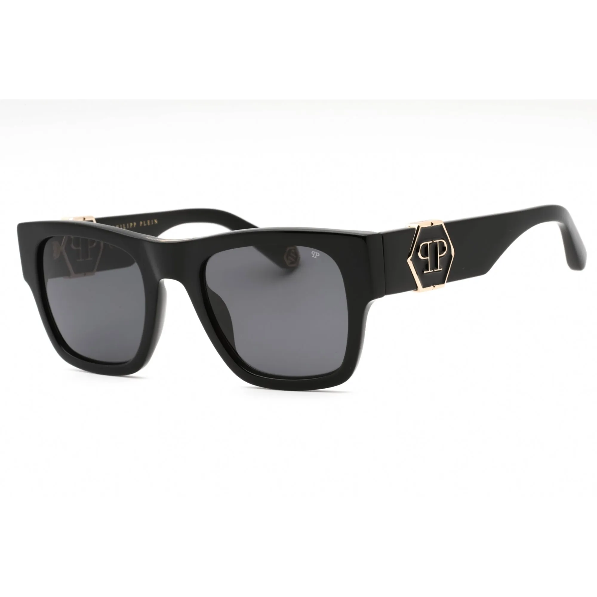 Philipp Plein Unisex Sunglasses - Shiny Black Plastic Square Frame | SPP042M 700F