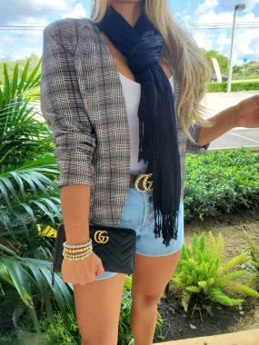 Plaid Jacket Open Front