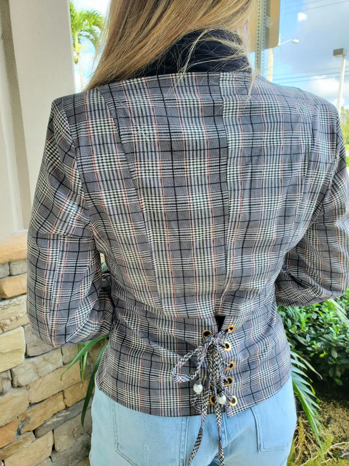 Plaid Jacket Open Front