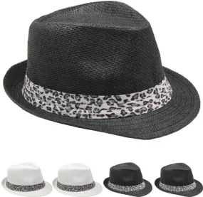 plain assorted color fedora hat with leopard band Case of 72