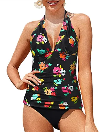 Plus Size Two Piece Halter Padded Bra Tankini