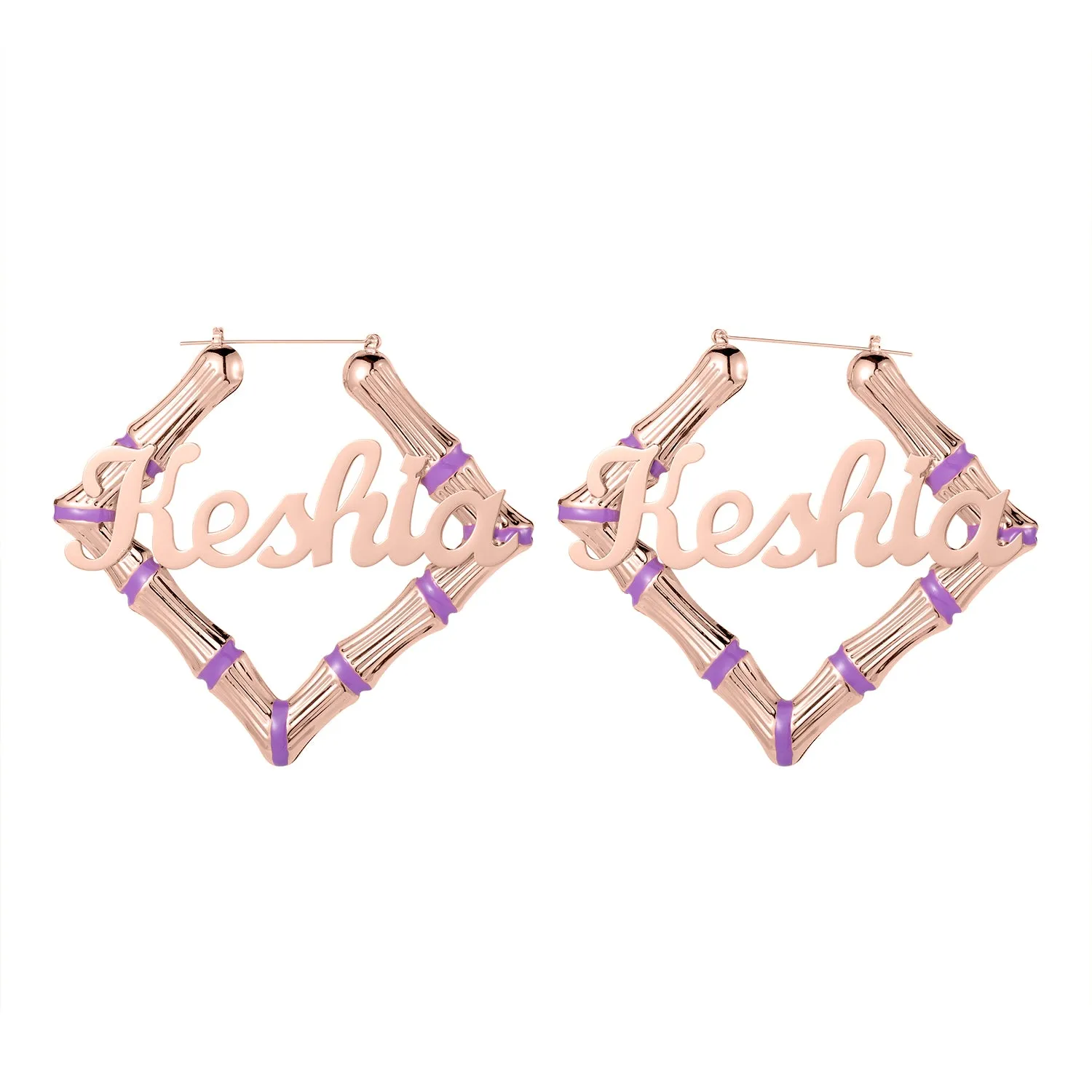 Purple Square Name Bamboo Earrings QE414