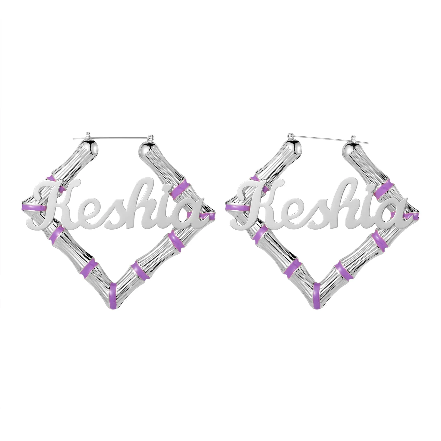 Purple Square Name Bamboo Earrings QE414