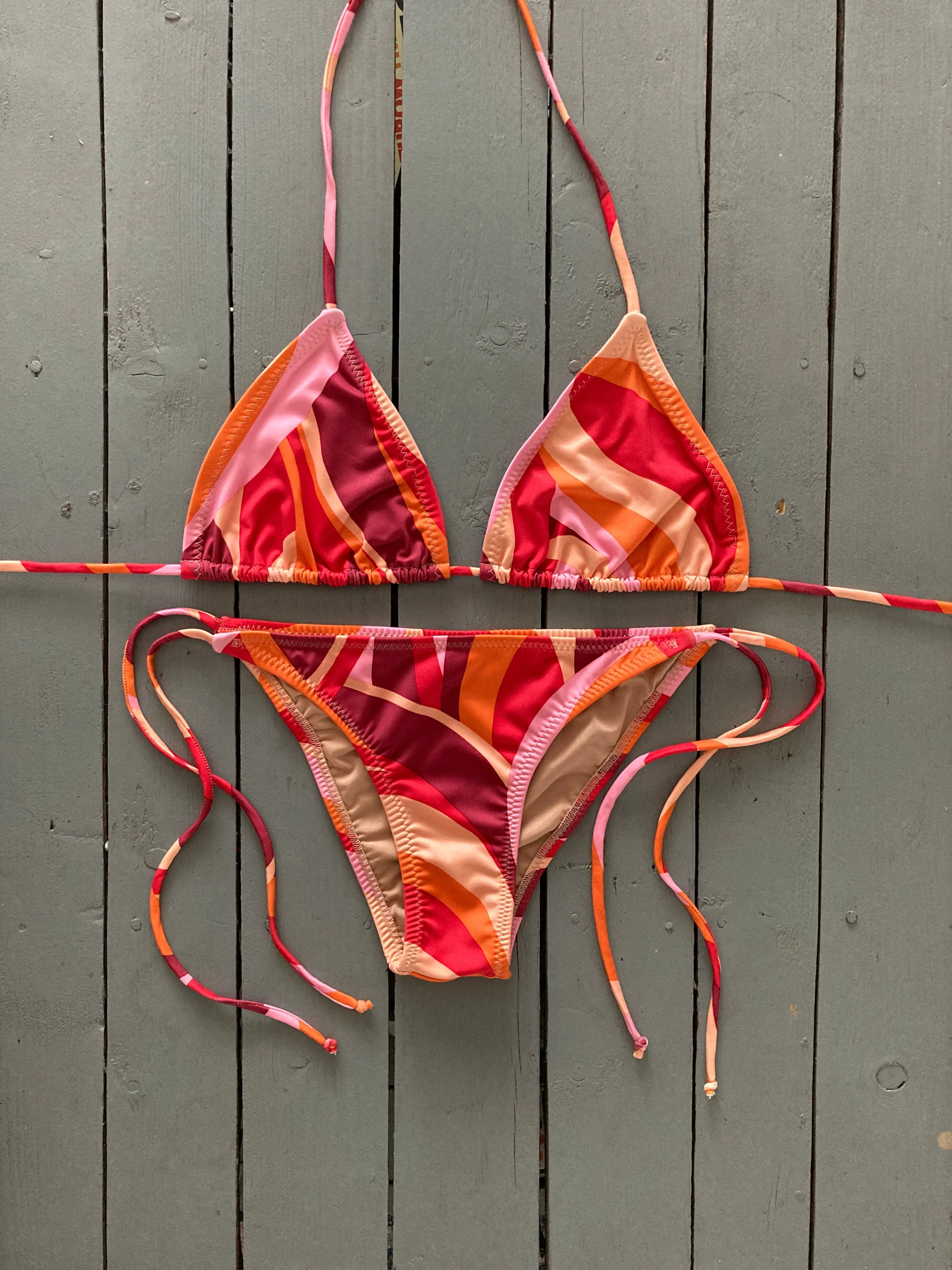 Red Print Triangle Bikini Top
