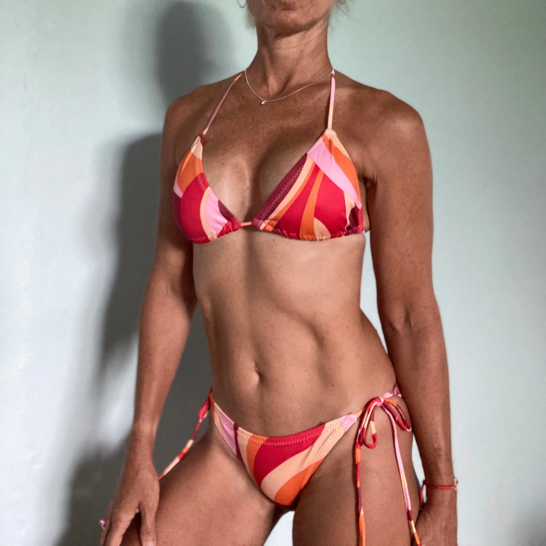 Red Print Triangle Bikini Top