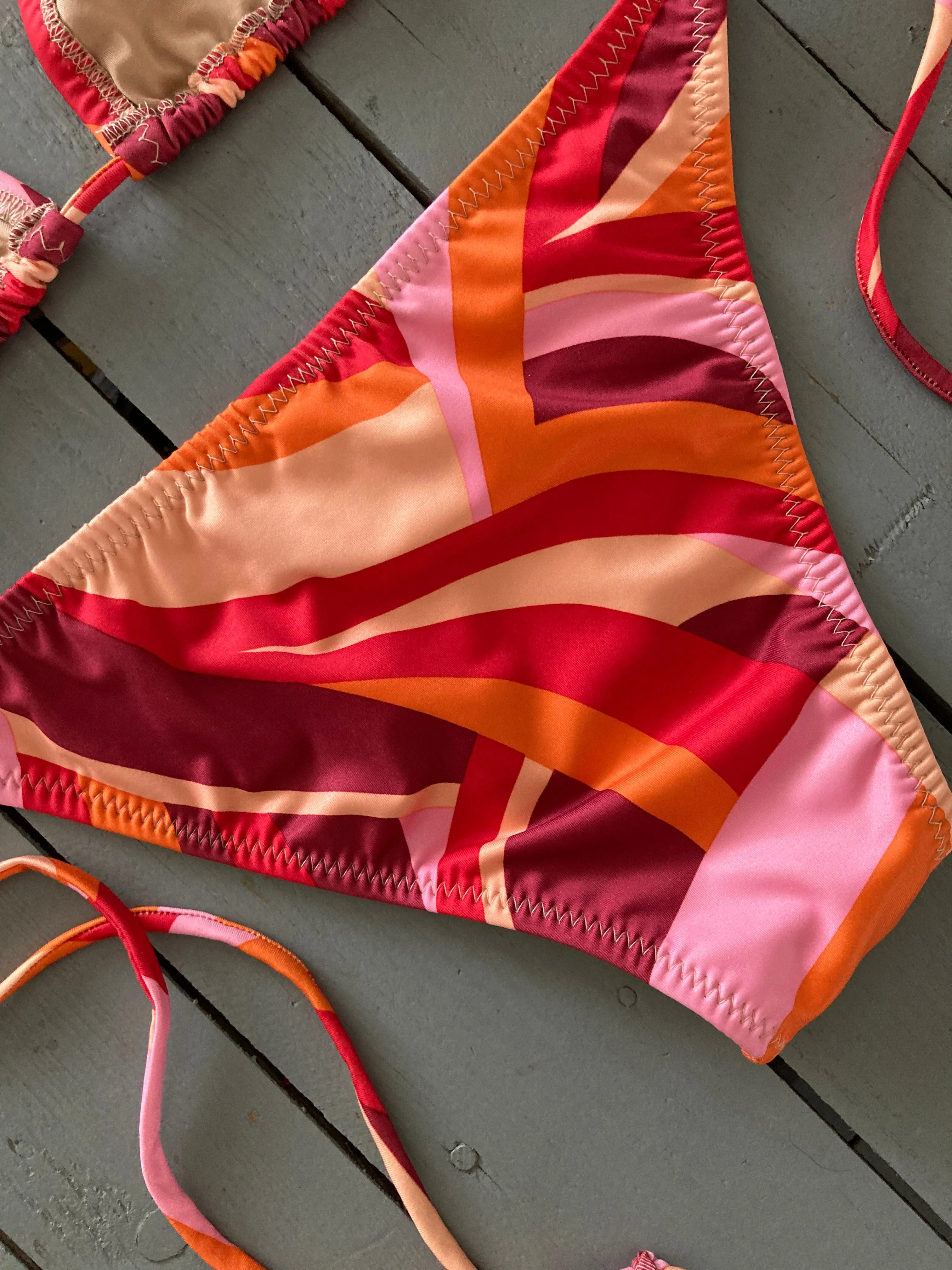 Red Print Triangle Bikini Top