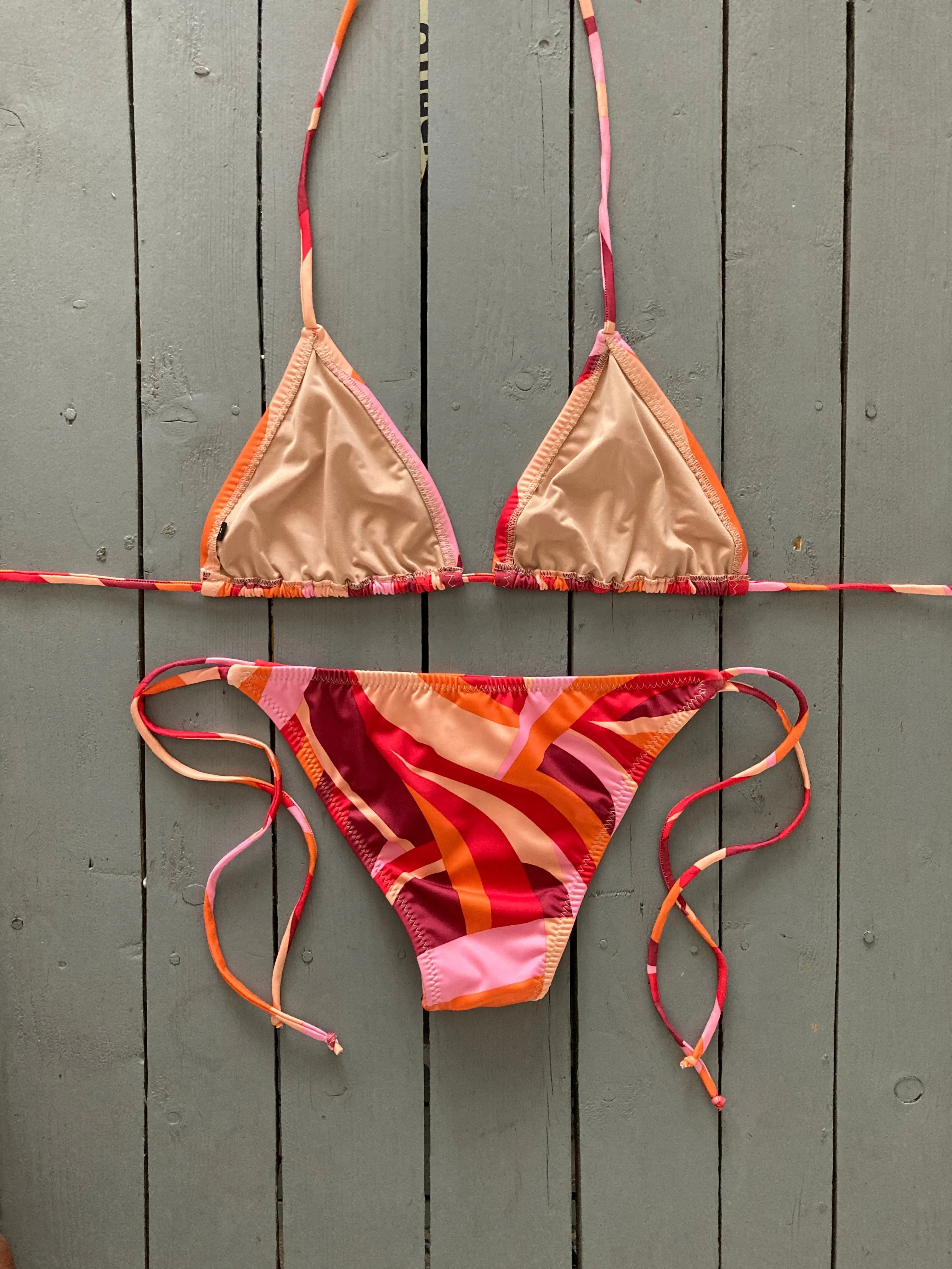 Red Print Triangle Bikini Top