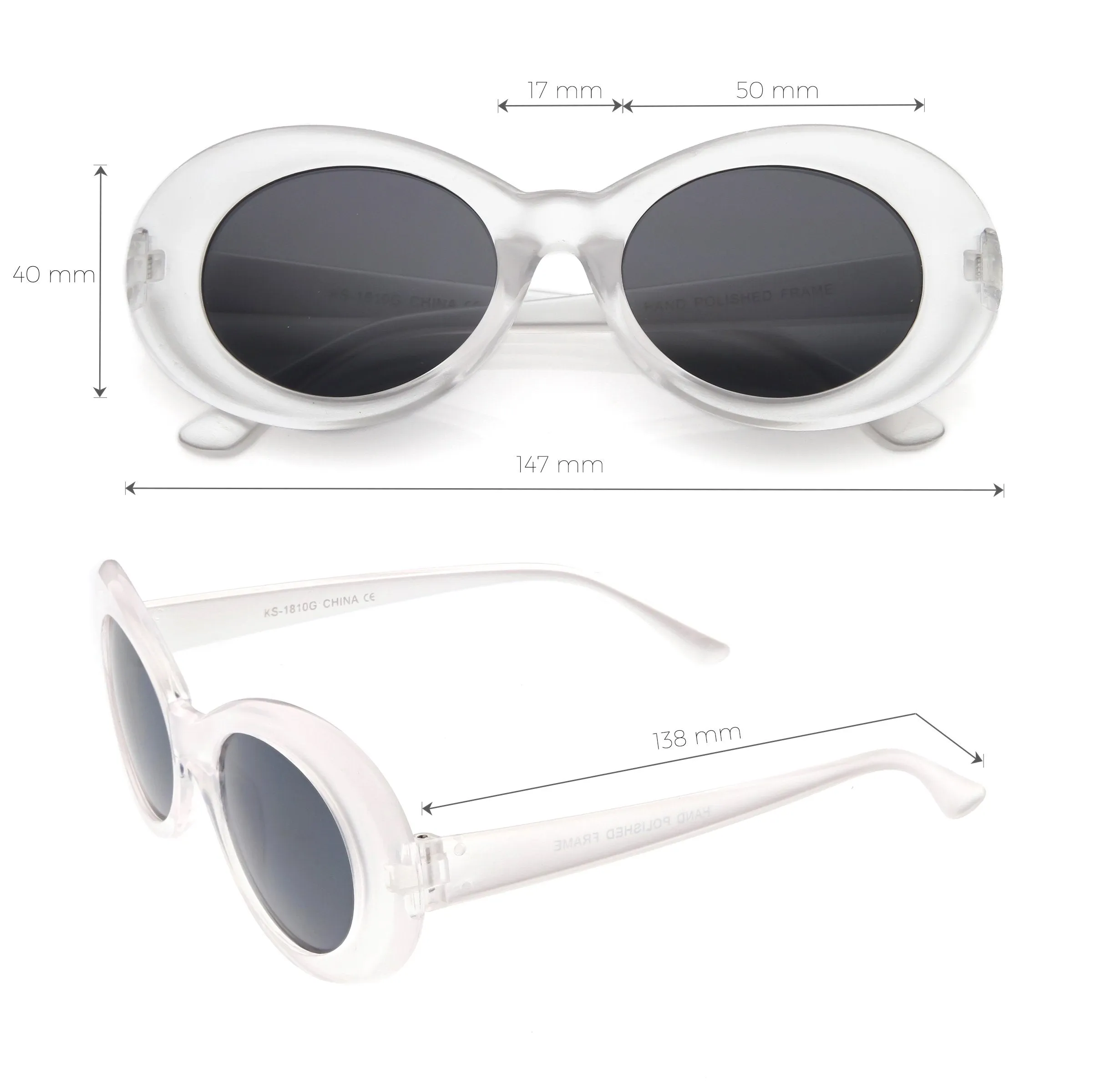 Retro 1990's Fashion Transparent Thick Clout Goggle Oval Sunglasses C506